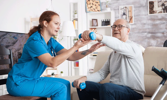 A support worker assisting a resident at home
